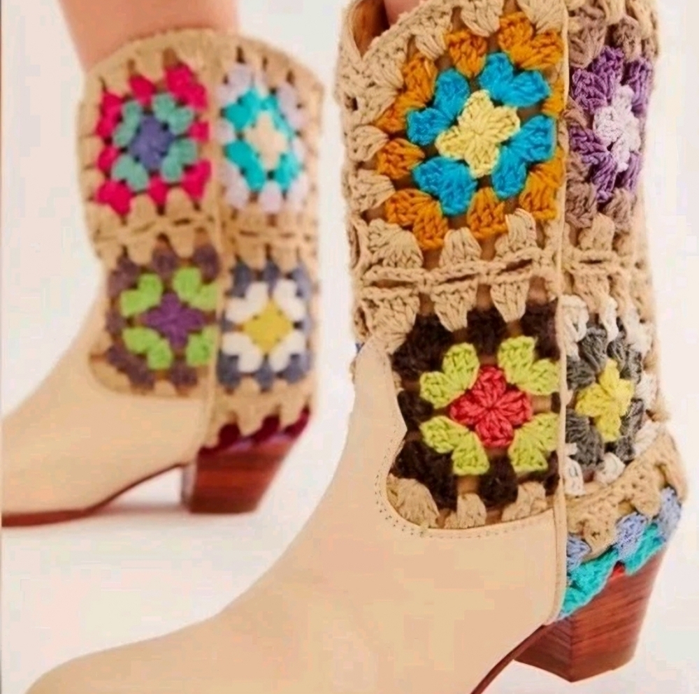 NWT Anthropologie Selina Crochet Western Boots Size: 7 Color: Rainbow  MSRP $328